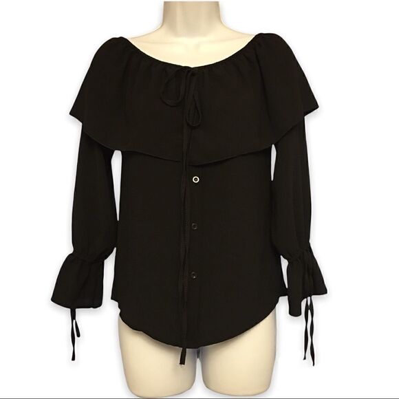 MADE In Italy Black Off The Shoulder Peasant Style Blouse Size Medium - Picture 1 of 12
